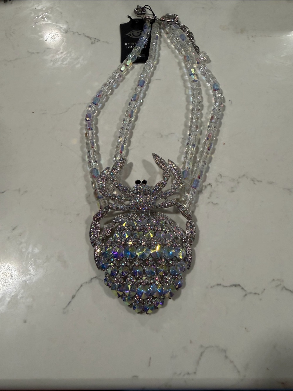 eye candy Iridescent Crystal Crab Statement Necklace